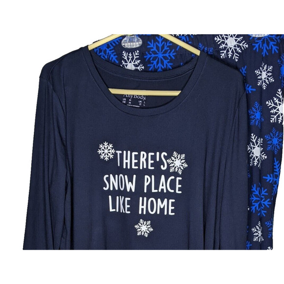 AnyBody Womens Med Pajamas Snowflake Set Soft Stretchy Navy Blue White - Picture 4 of 4